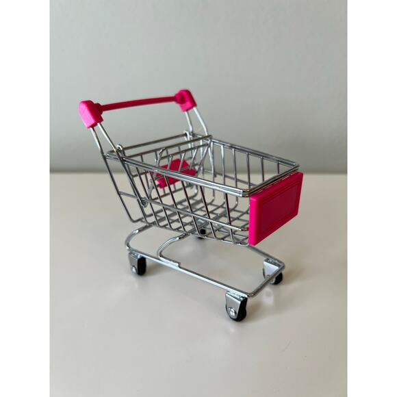 Mini Chrome Shopping Cart Silver Pink 4.5" Tall Storage Utility Toy Lot - Picture 6 of 11